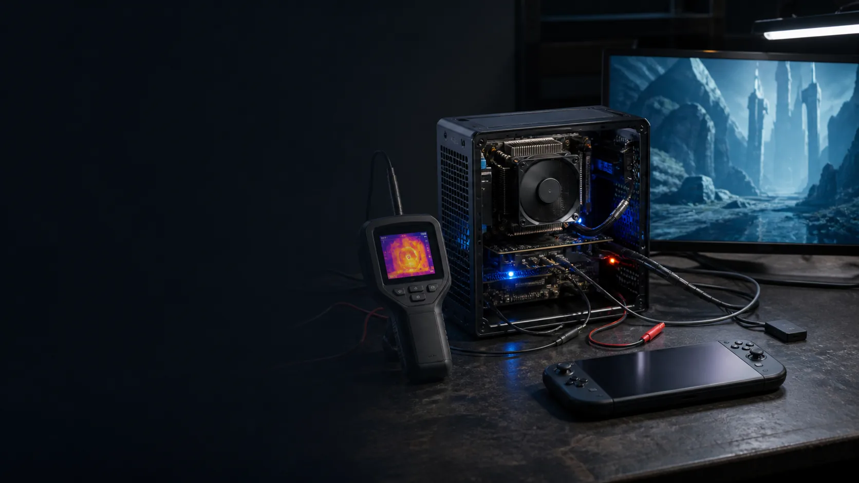 Game performance optimization bench profiling a target build on generic desktop and handheld hardware.